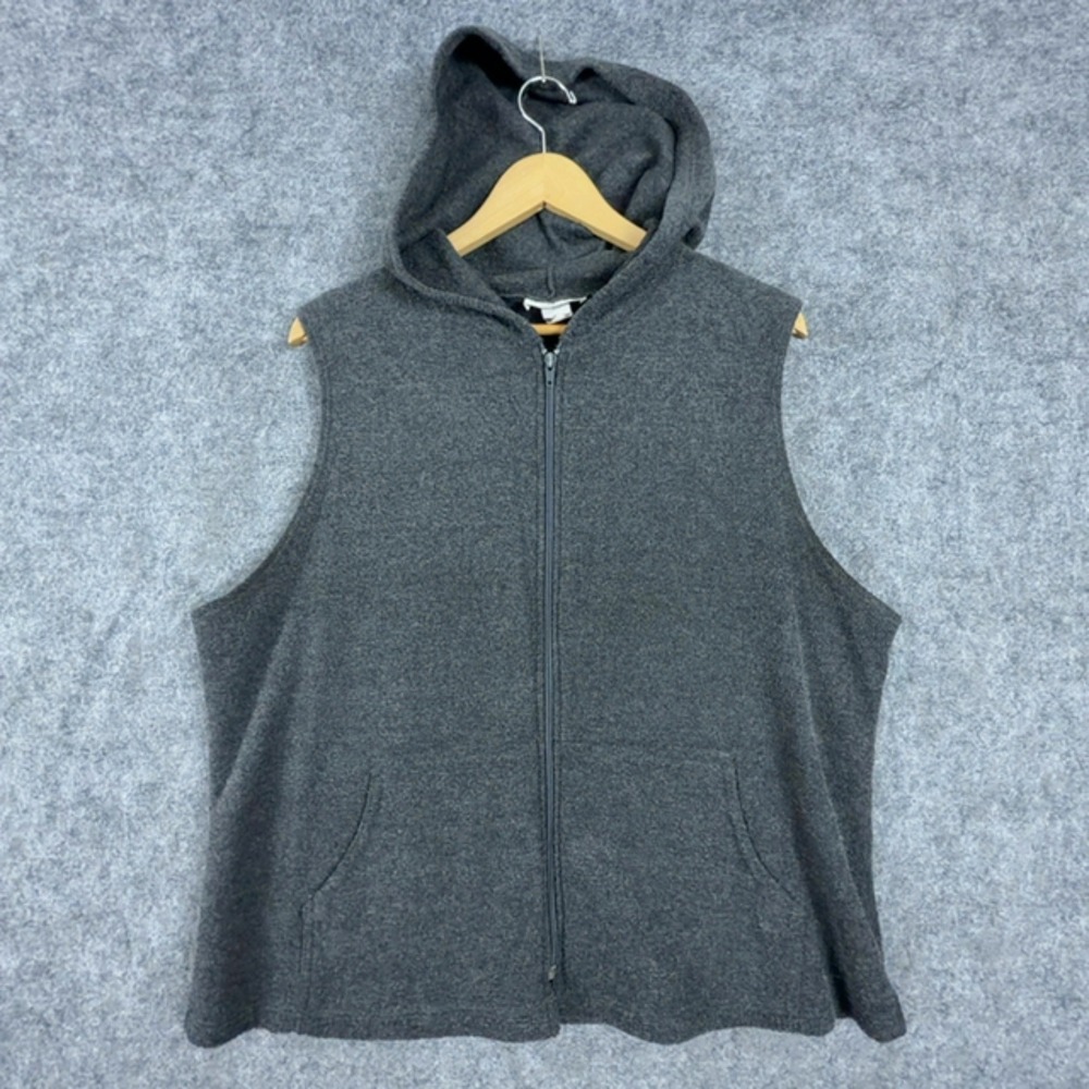 Dori USA Hoodie Vest Womens XL Gray Sleeveless Zip Up Fleece Pockets Layering